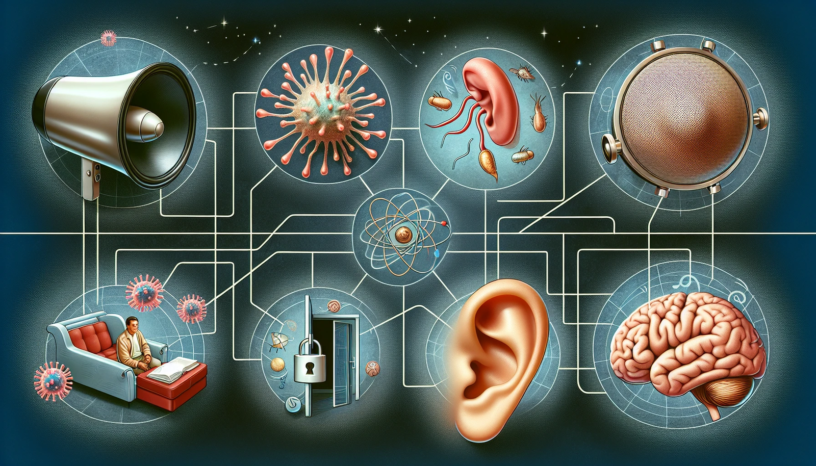 Illustration of various causes of asymmetrical hearing loss