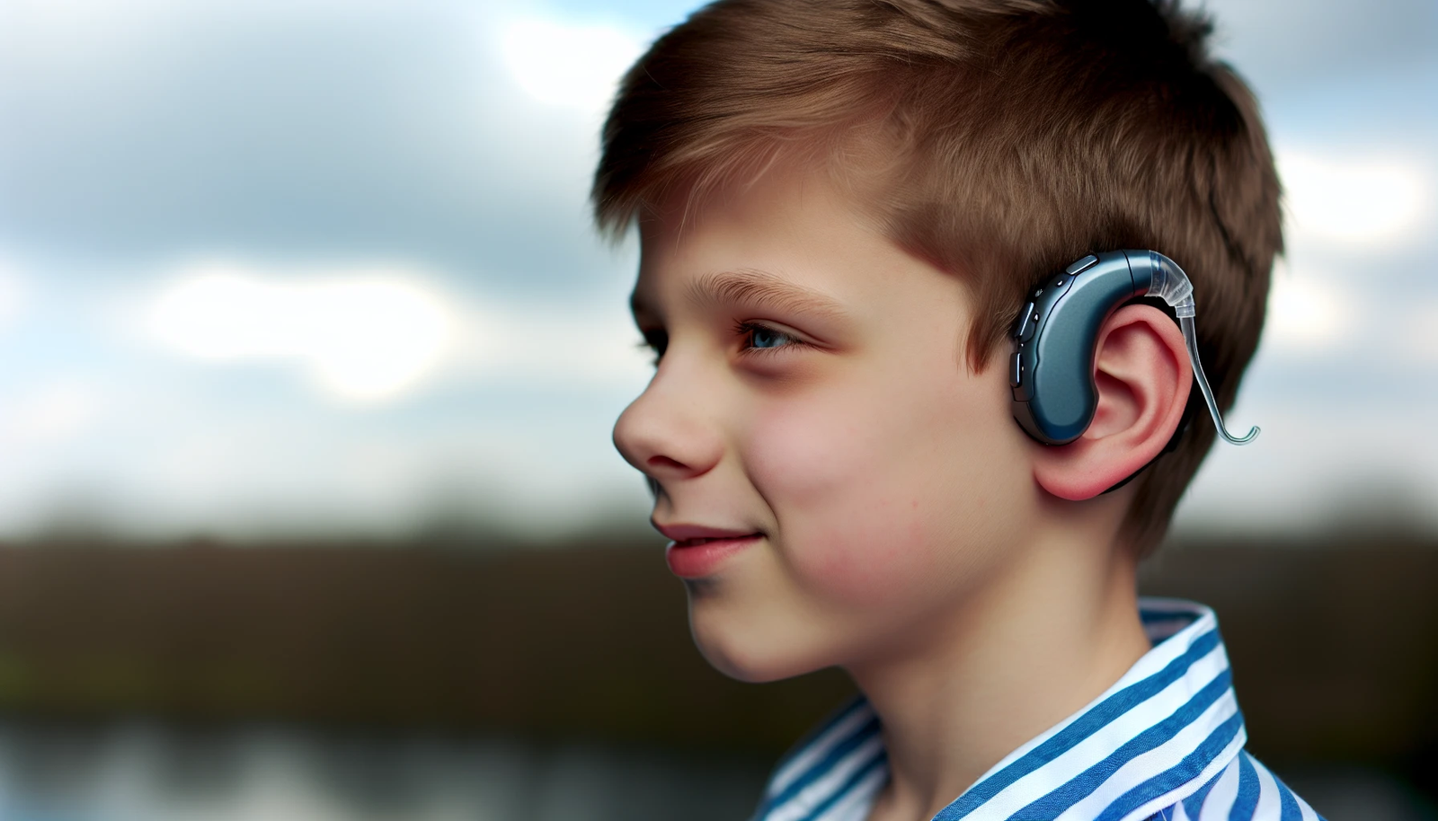 Photo of a child wearing a hearing aid