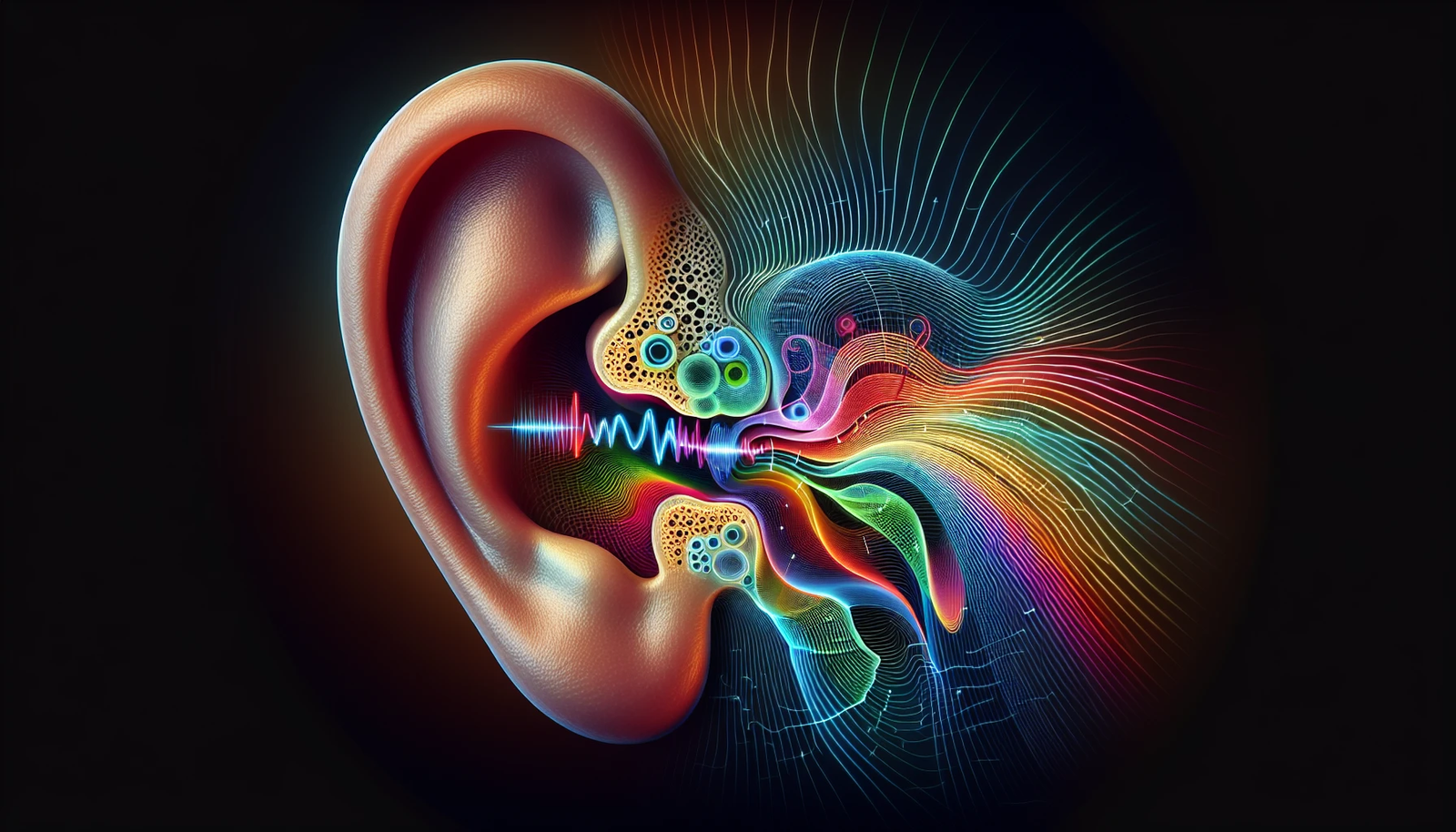 Illustration of an ear with sound waves entering it