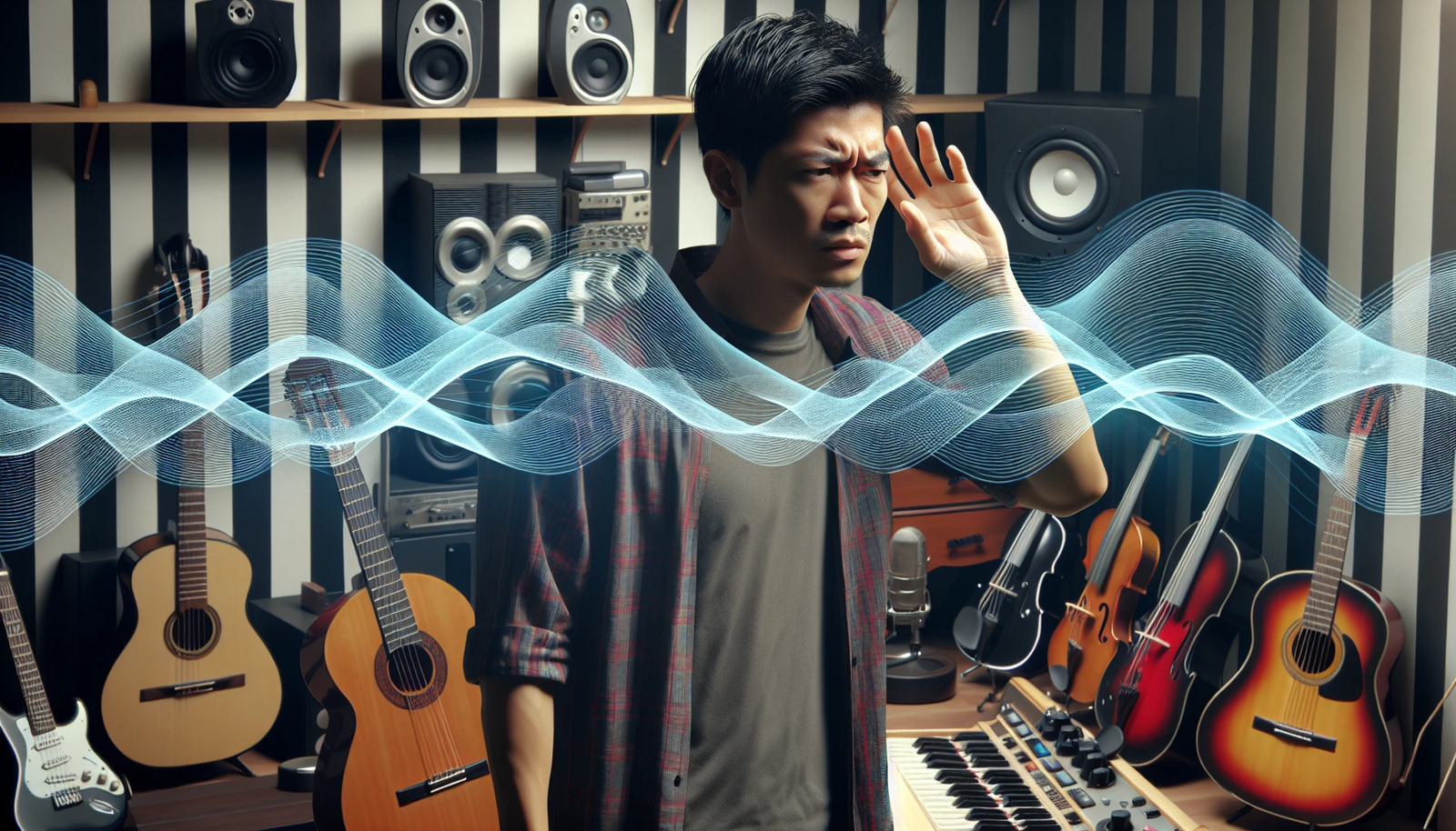 Illustration of a person struggling to localize sounds