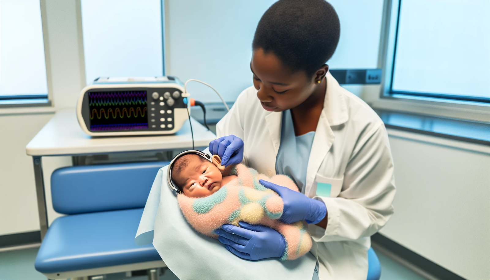 Photo of a newborn hearing screening
