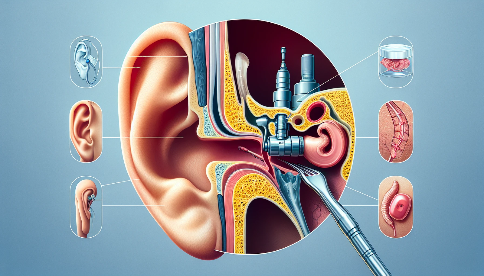 Illustration of treatment options for conductive hearing loss